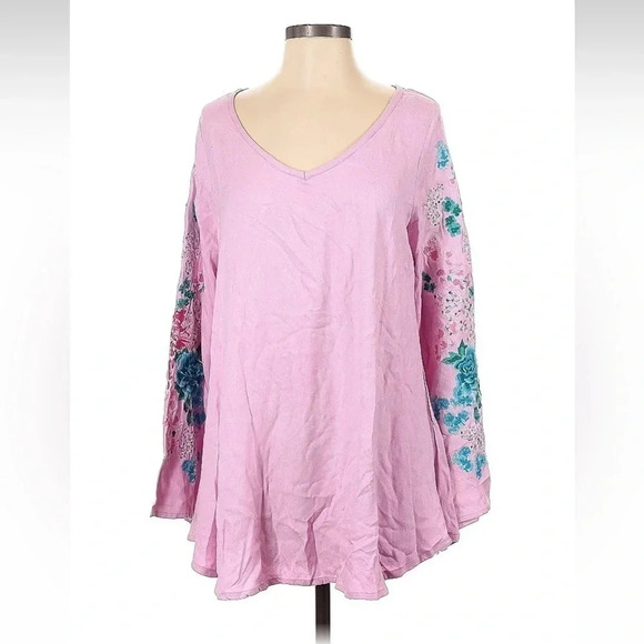Anthropologie | Judith March | Pink Tunic Floral Embroidered Sleeves Boho Size S - Picture 2 of 3